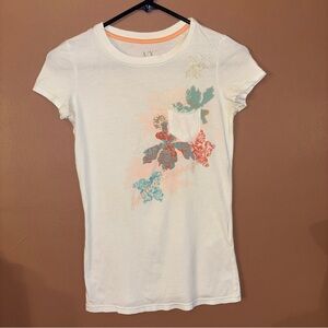 Armani Exhange Women Beige Logo T-Shirt Sz XS